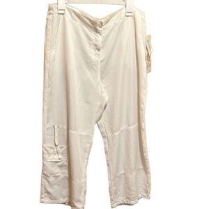 Focus women pants Sz L white 100% Tencel preshrunk Wide Leg‎ Crop cargo boho NWT